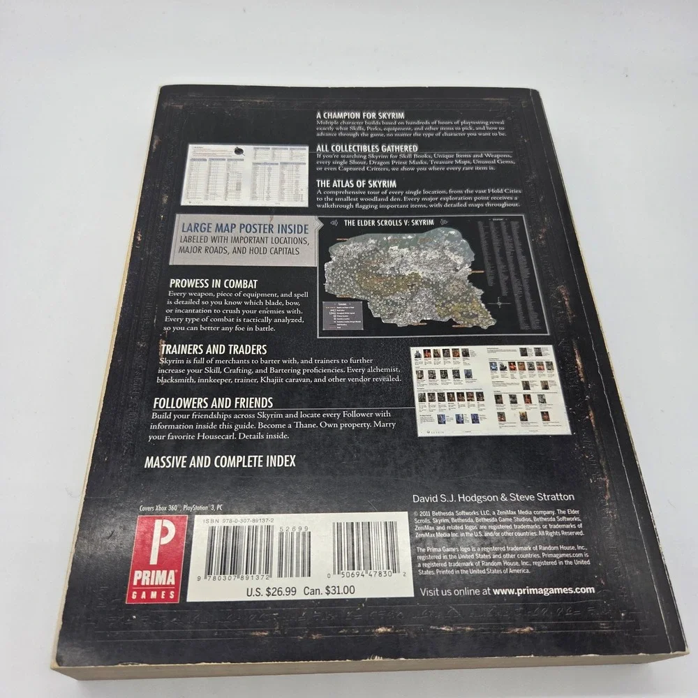 Prima Games Skyrim Official Game Guide Black Strategy Book with Map
